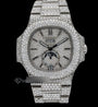 Patek Philippe Nautilus Moonphase White Dial Stick Markers Diamond Bezel