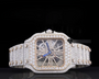Cartier Santos Skeleton Dial Diamond Bezel Fully Iced Out Two Tone Rose Gold