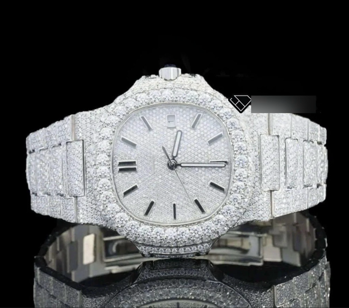 Patek Philippe Nautilus Full Pave Dial Stick Markers Diamond Bezel