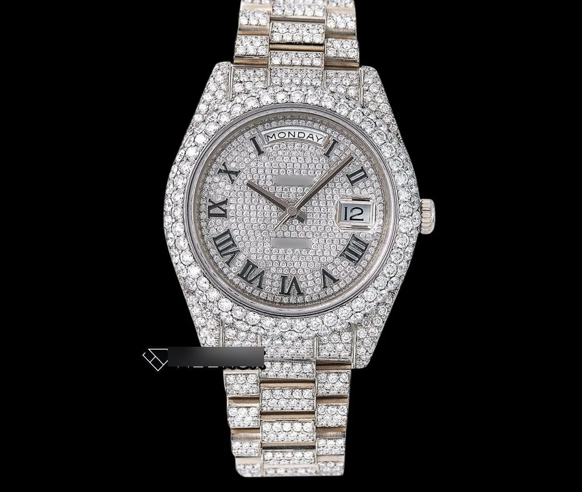 Rolex Day-Date Full Diamond Paved Dial Black Numerals