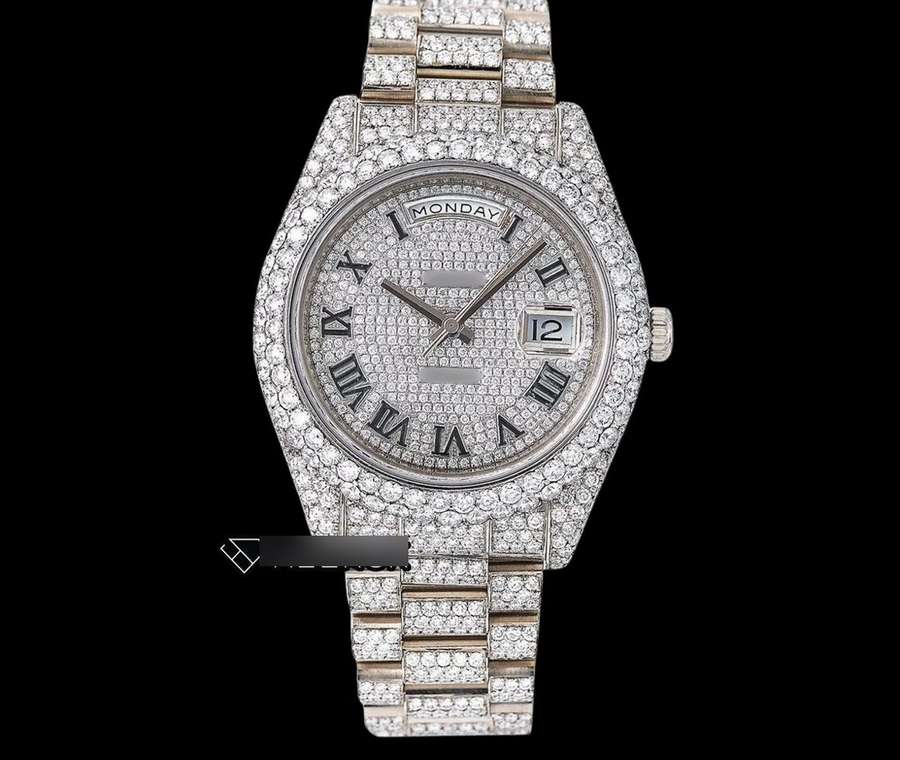 Rolex Day-Date Full Diamond Paved Dial Black Numerals
