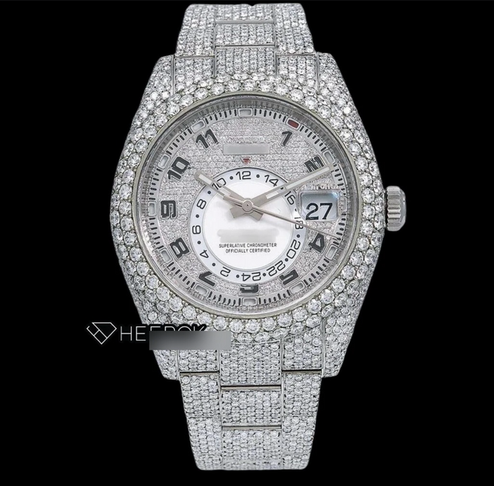 Rolex Sky-Dweller Diamond Paved Dial Standard Numerals Diamond Bezel