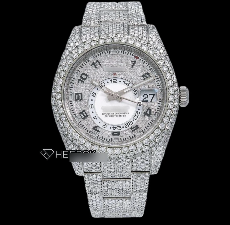Rolex Sky-Dweller Diamond Paved Dial Standard Numerals Diamond Bezel