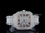 Cartier Santos Rose Gold Black Roman Numerals Two Tone fully Iced Out